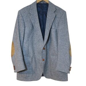 WFF Wool Sport Coat Blazer‎ Herringbone Tweed 2 Button Gray Elbow Patches